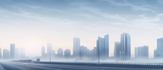 Obraz premium Serene Cityscape in Morning Mist
