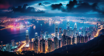 Obraz premium Stunning Night Cityscape with Illuminated Skyline