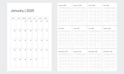 2025 minimalist wall calendar, 2025 monthly wall calendar, calendar printable