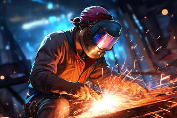 Intense Welder at Work in Industrial Setting