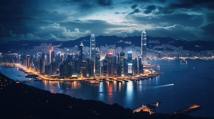 Fototapeta premium Illuminated Night Cityscape By The Water