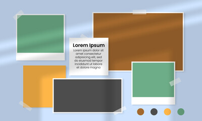 Mood board template design. Blank photo frame collage. Vector illustration