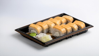 sushi roll in bento box with white background. isolated.