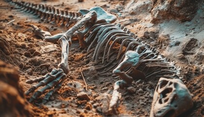 Discovering Ancient Fossilized Skeletons During an Archaeological Dig in a Deserted Location