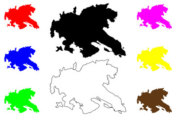 Konstanz district (Federal Republic of Germany, rural district, Baden-Wurttemberg State) map vector illustration, scribble sketch Constance map