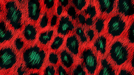 leopard print in red and green and black colored seamless patchwork pattern