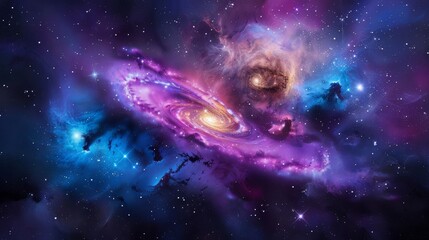 astronomy features colorful galaxies adorned with sparkling stars. 