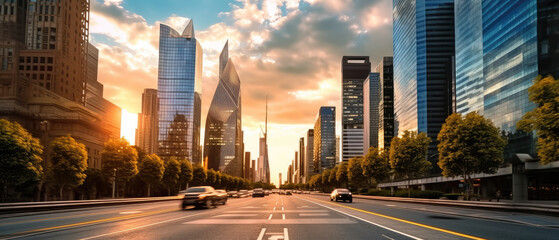 Obraz premium Modern City Skyline at Sunset