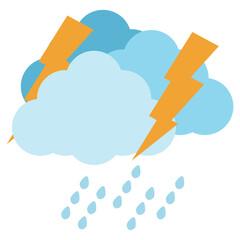 Rainy Day with Thunderstorm Weather Forecast Illustration, Isolated on White