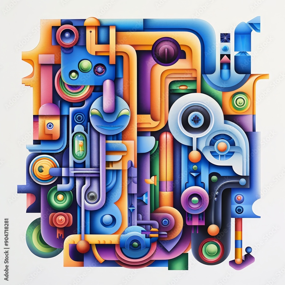 Poster Abstract geometric artwork with colorful shapes and intricate patterns creating a visually appealing composition.