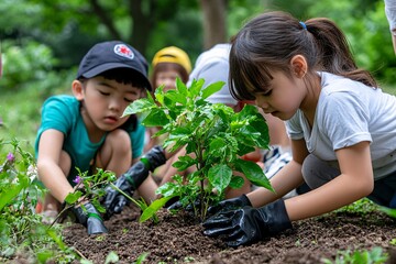 18. People participating in a community service event, such as cleaning a park or planting trees, to honor a national holiday