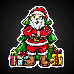 Obraz premium Santa Claus with Christmas Tree and Gifts