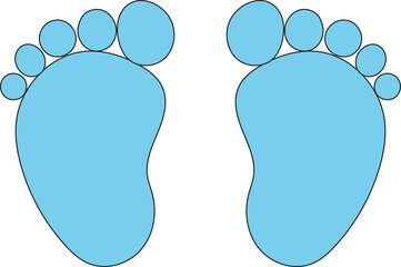 Blue baby step footprints PNG illustration on transparent background. Children's footprints of barefoot person. Human feet.
