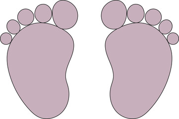 Violet baby step footprints PNG illustration on transparent background. Children's footprints of barefoot person. Human feet.