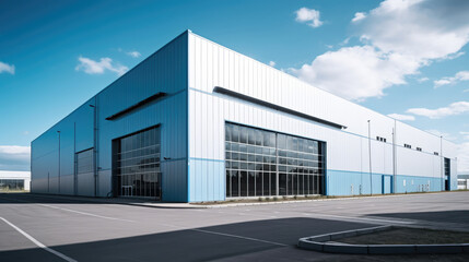 Modern Industrial Warehouse Under Clear Blue Sky