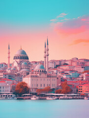 Fototapeta premium Picturesque Istanbul Sunset Over Historic Mosque Skyline