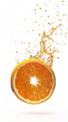 Falling Fresh Oranges Isolated on White Background: Dynamic Culinary Composition for Healthy Living. Organic Citrus Fruit in Motion, Symbolizing Nutritious Recipes and Vibrant Lifestyle. Panoramic Dep