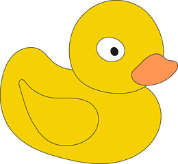 Сhildren's toy – cute duckling. PNG illustration on transparent background. Baby items doodle. Baby items vector sketch for web design.