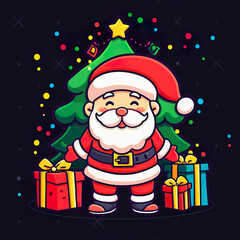 Santa Claus with gifts and a Christmas tree