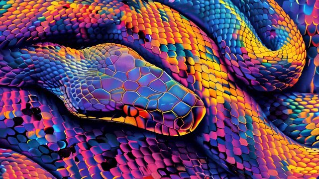 Colorful snake slithering on vibrant background in nature
