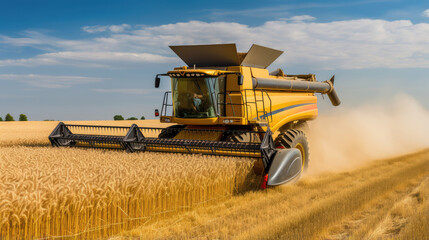 Naklejka premium Modern Harvesting: Combine Harvester at Work