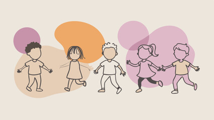 running children vector illustration, group of active kids playing clipart graphic illustration