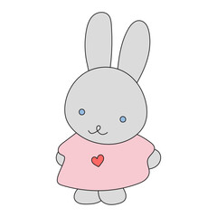 Сhildren's toy – cute bunny. Vector illustration on transparent background. Baby items doodle. Baby items vector sketch for web design.