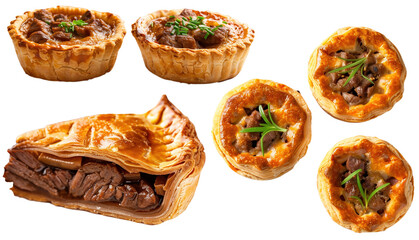 Classic Beef Pot Pie Tartlet with Golden Crust: Traditional Savory Pastry Isolated on Transparent Background