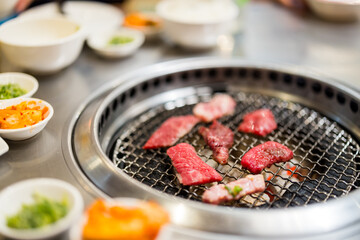 Japanese barbecue with beef in restaurant
