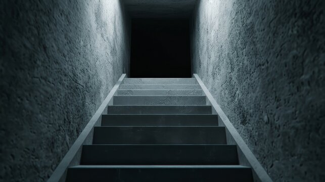 A spooky staircase leading down into a secretive, dark basement, with an unsettling ambiance and mysterious atmosphere