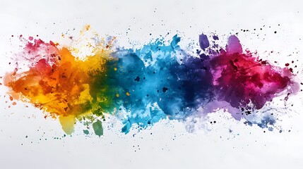 Obraz premium Colorful watercolor splash background with green, yellow, blue, dark blue, purple, red, orange, and brown splatters, evoking a sense of creativity and spontaneity