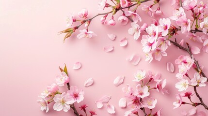 Pink Cherry Blossoms on a Soft Pink Background