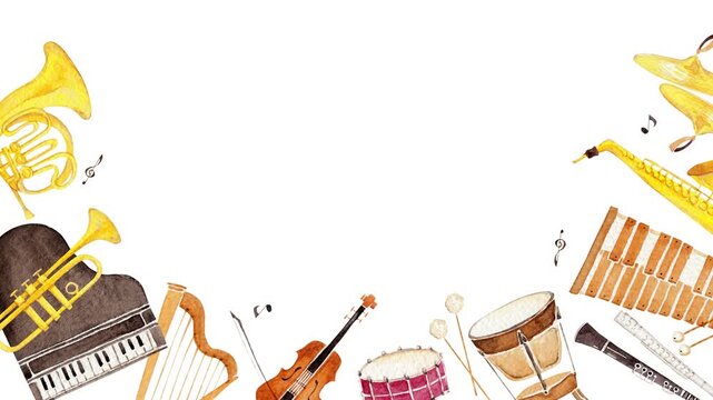 楽器 オーケストラ　水彩 イラスト　ループ 動画 