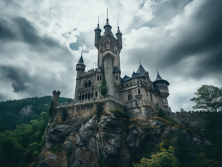 Obraz premium Enigmatic Castle Perched on Cliff Under Brooding Skies