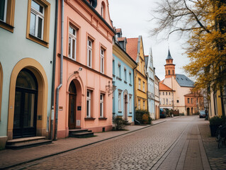 Obraz premium Charming European Town Street with Pastel Buildings