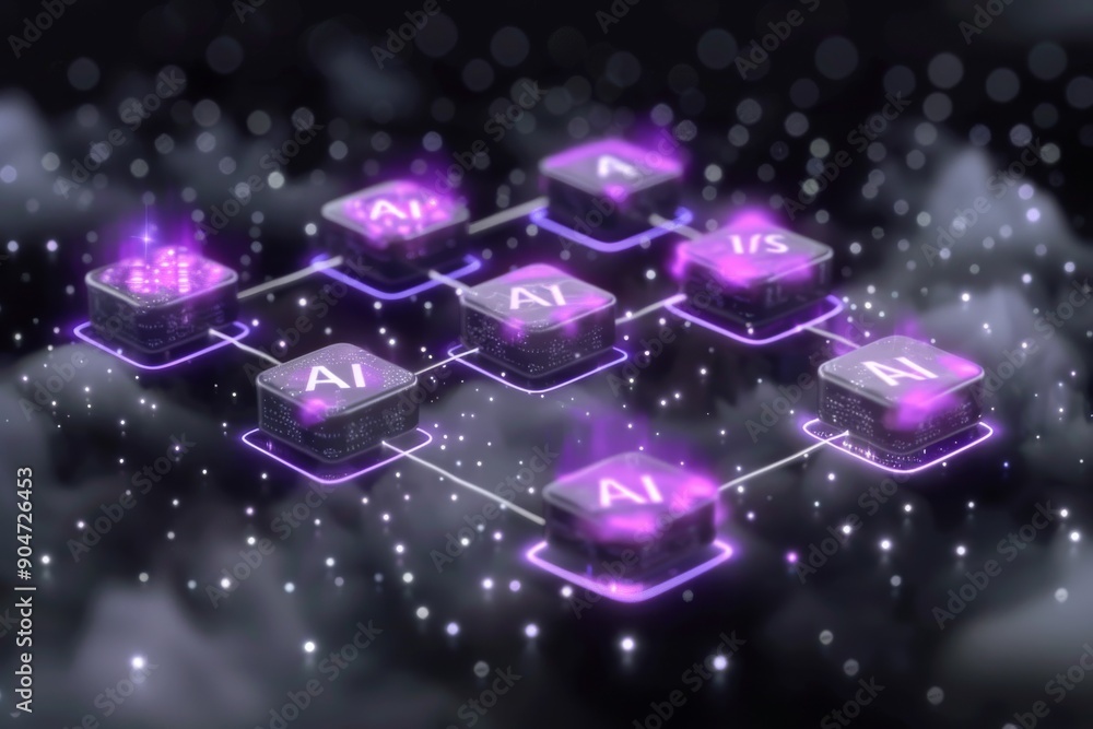 Aufkleber holographic ai nodes in a network, representing the interconnected nature of modern digital technolo