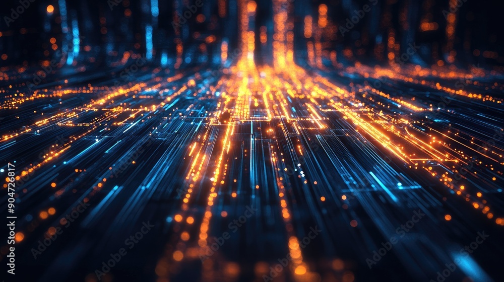 Poster 3d abstract digital technology background with glowing lines and copy space, set in a night concept.