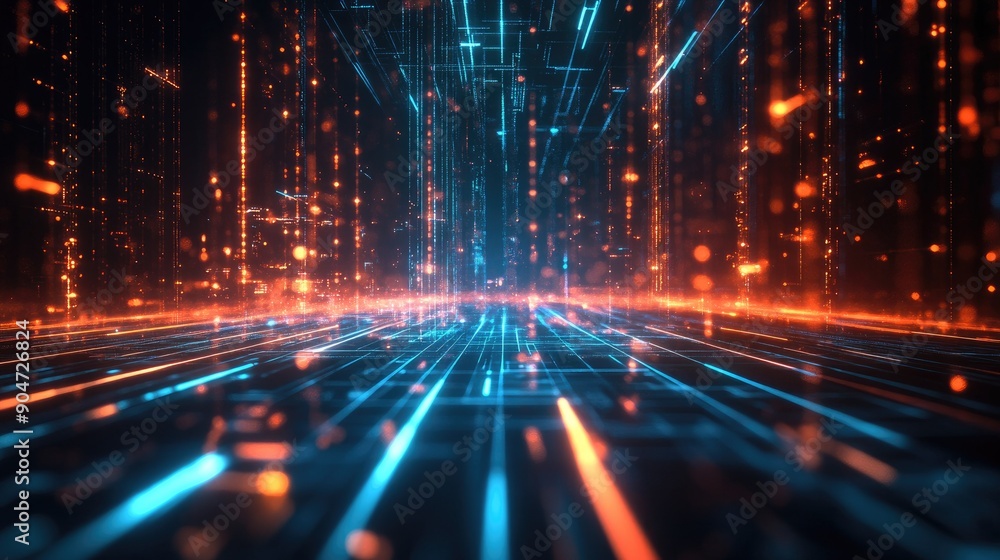 Poster 3d abstract digital technology background with glowing lines and copy space, set in a night concept.