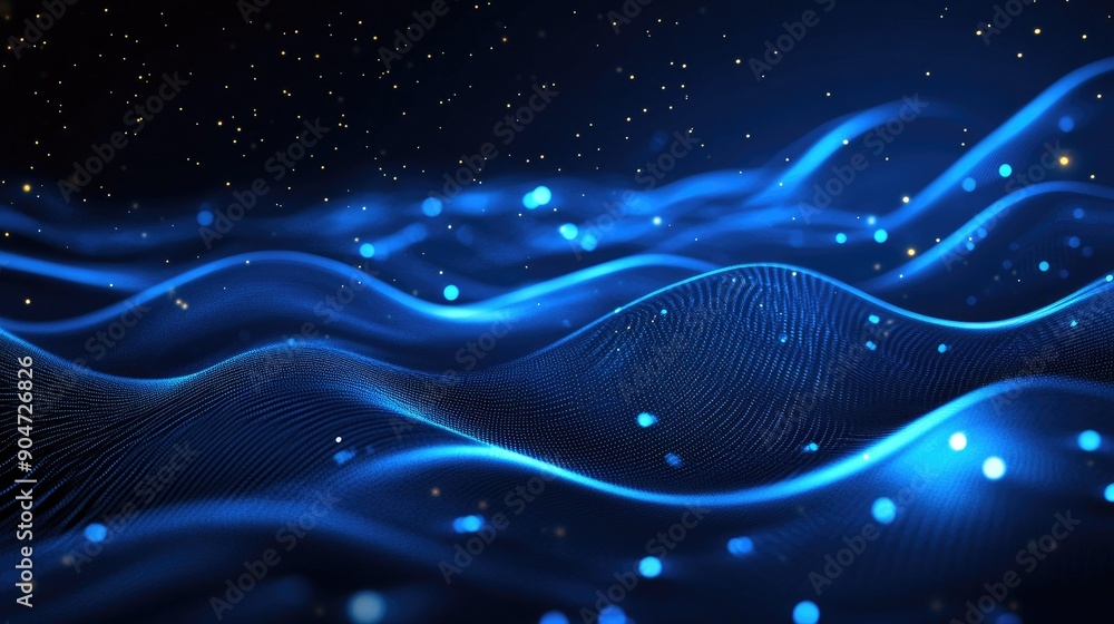 Poster 3d abstract digital background set in a night concept, with glowing lines and copy space. modern and