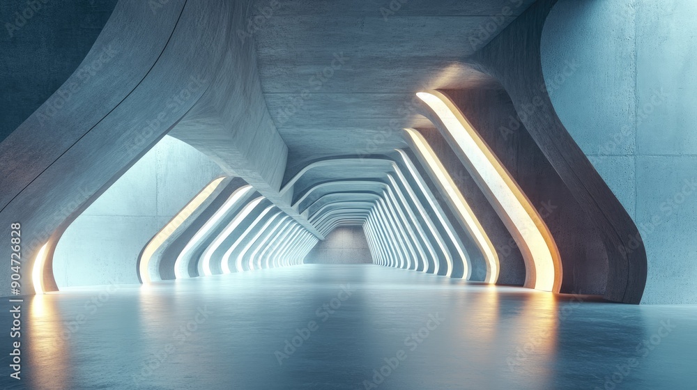 Poster 3d abstract futuristic architecture with a concrete floor, featuring generous copy space. perfect fo