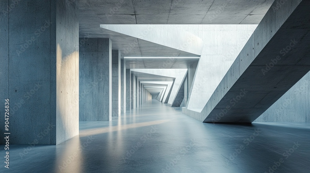 Poster 3d abstract futuristic architecture with a concrete floor, featuring generous copy space. perfect fo