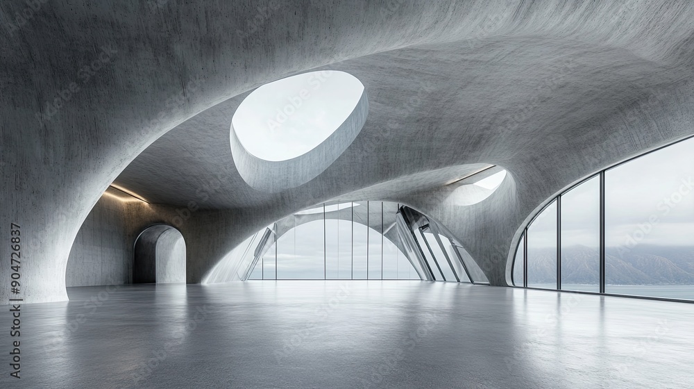 Poster 3d abstract futuristic architecture with a concrete floor, featuring generous copy space. perfect fo