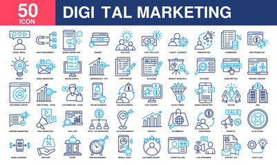 Digital marketing icon collection set. Simple Line color Vector.