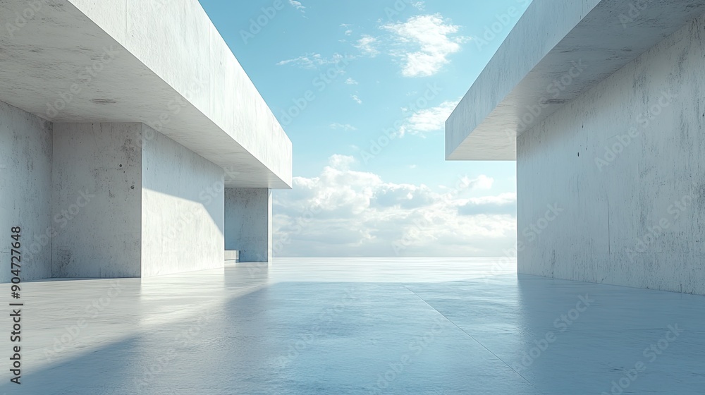 Poster 3d render of abstract architecture with a concrete floor. clean design with plenty of copy space for