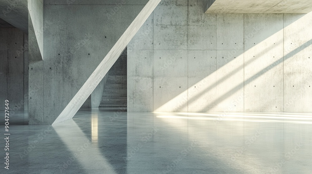 Poster 3d render of abstract architecture with a concrete floor. clean design with plenty of copy space for