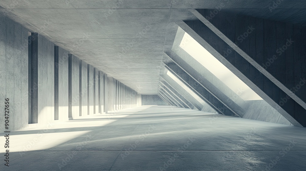 Poster 3d render of abstract architecture with a concrete floor. clean design with plenty of copy space for