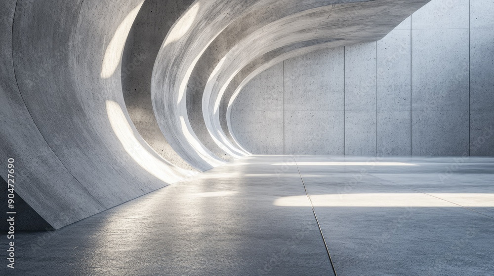 Poster 3d render of abstract architecture with a concrete floor. clean design with plenty of copy space for