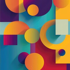 Obraz premium Minimal geometric background with bright colorful squares and circular elements, vector illustration for book illustrations, Clean and Vibrant