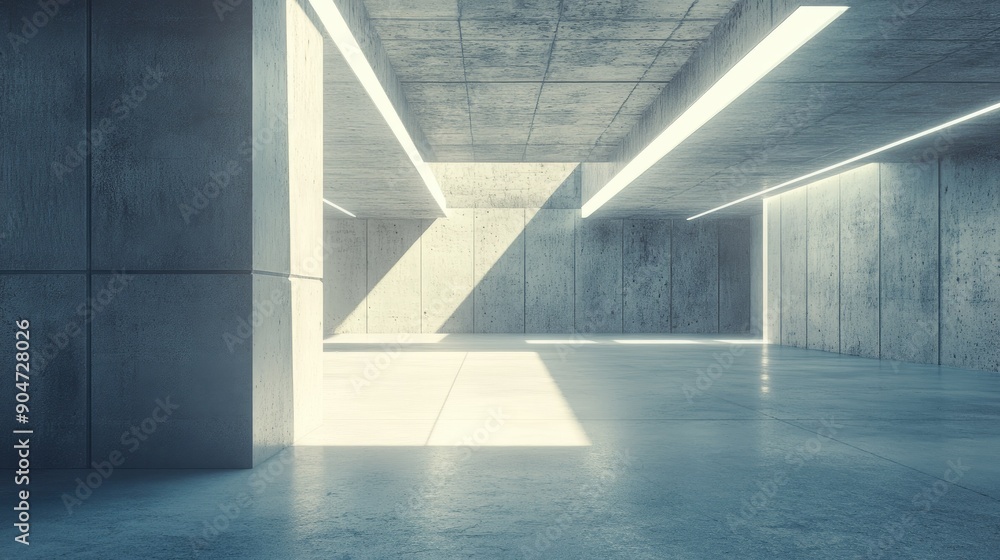 Poster abstract futuristic 3d render with a concrete floor, including plenty of copy space. ideal for prese