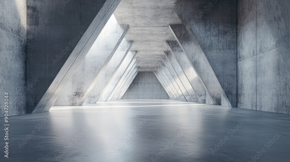 Poster abstract futuristic 3d render with a concrete floor, including plenty of copy space. ideal for prese
